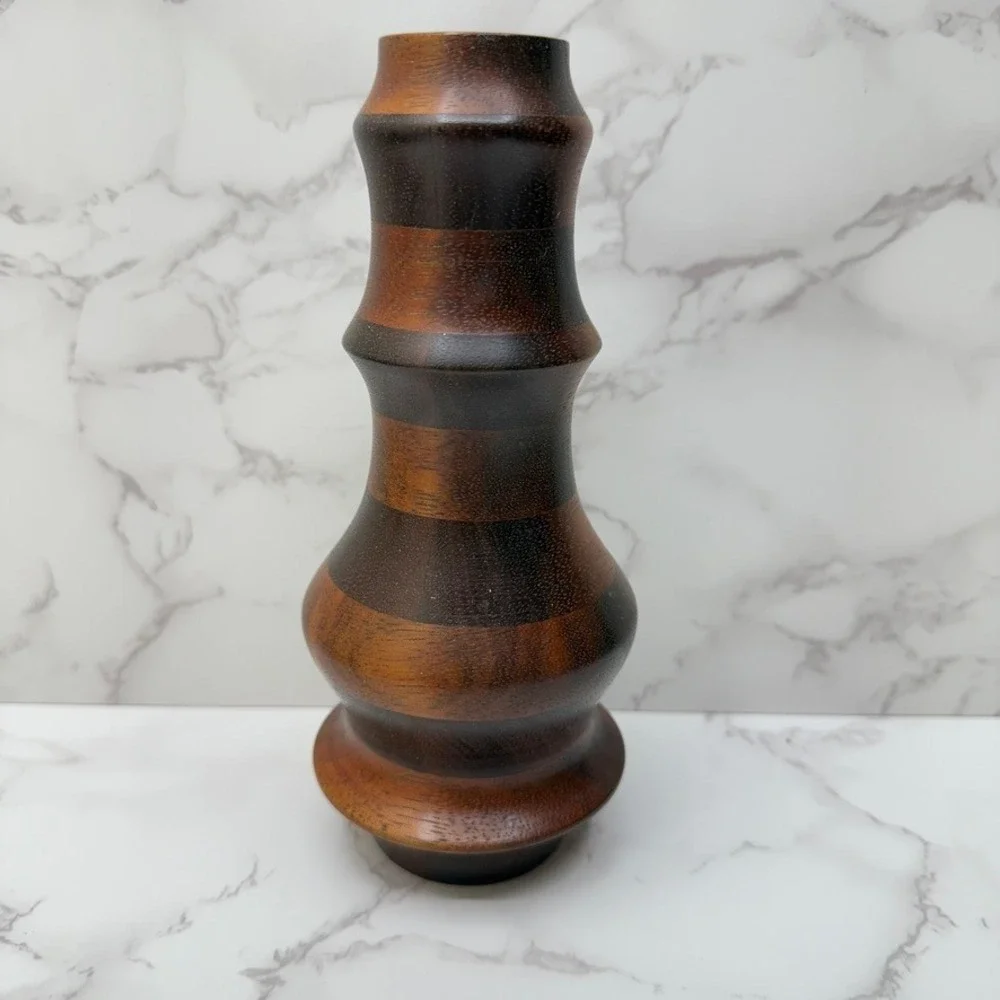 Hand Turned Wood Vase Striped Wood Decor Accent‎ Piece Rich Grain Artist Signed